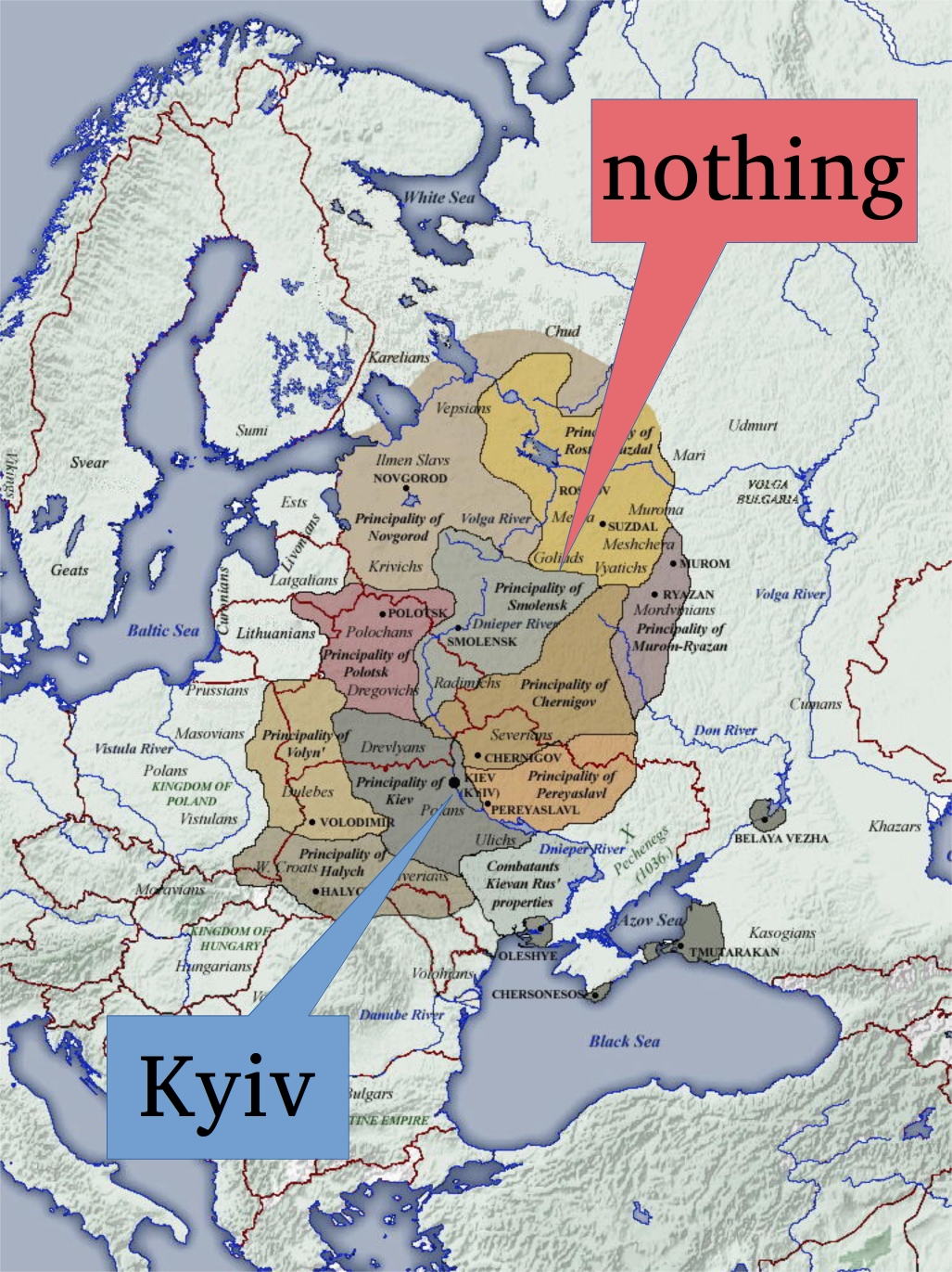 Karte der Kyjiw Rus’ 1054-1132 (Quelle: https://commons.wikimedia.org/wiki/File:Principalities_of_Kievan_Rus%27_(1054-1132).jpg)