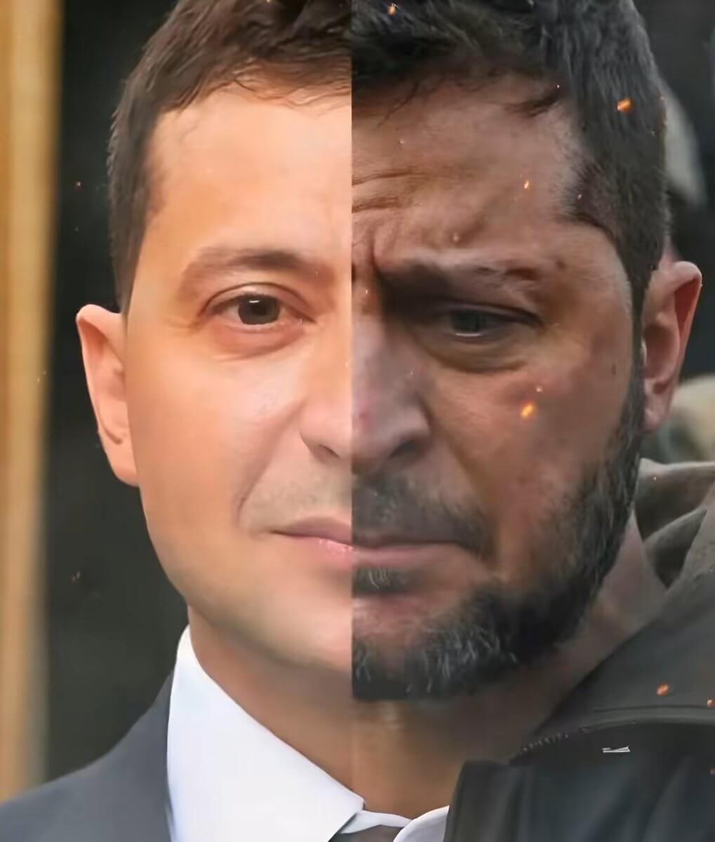 Zelensky - mit Anzug vor und nach 3 Jahren des Kriegs gegen sein Volk