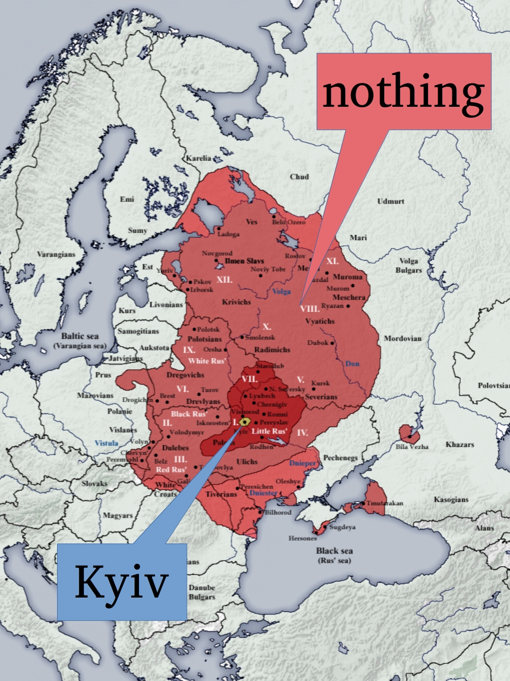 Map of Kyiv Rus’ 882-1240 (Source: https://commons.wikimedia.org/wiki/File:Kyiv_Rus_T.png)
